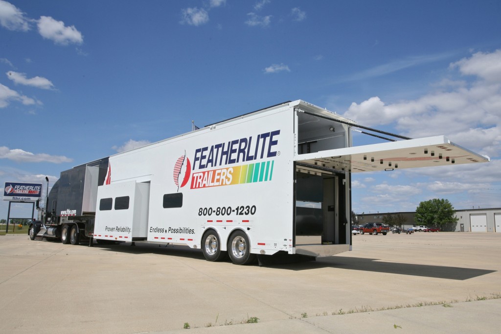 Exterior of NASCAR Featherlite support trailer