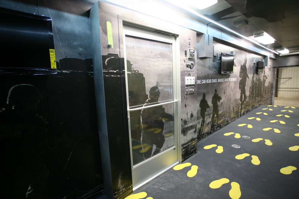 Marines recruitment trailer interior